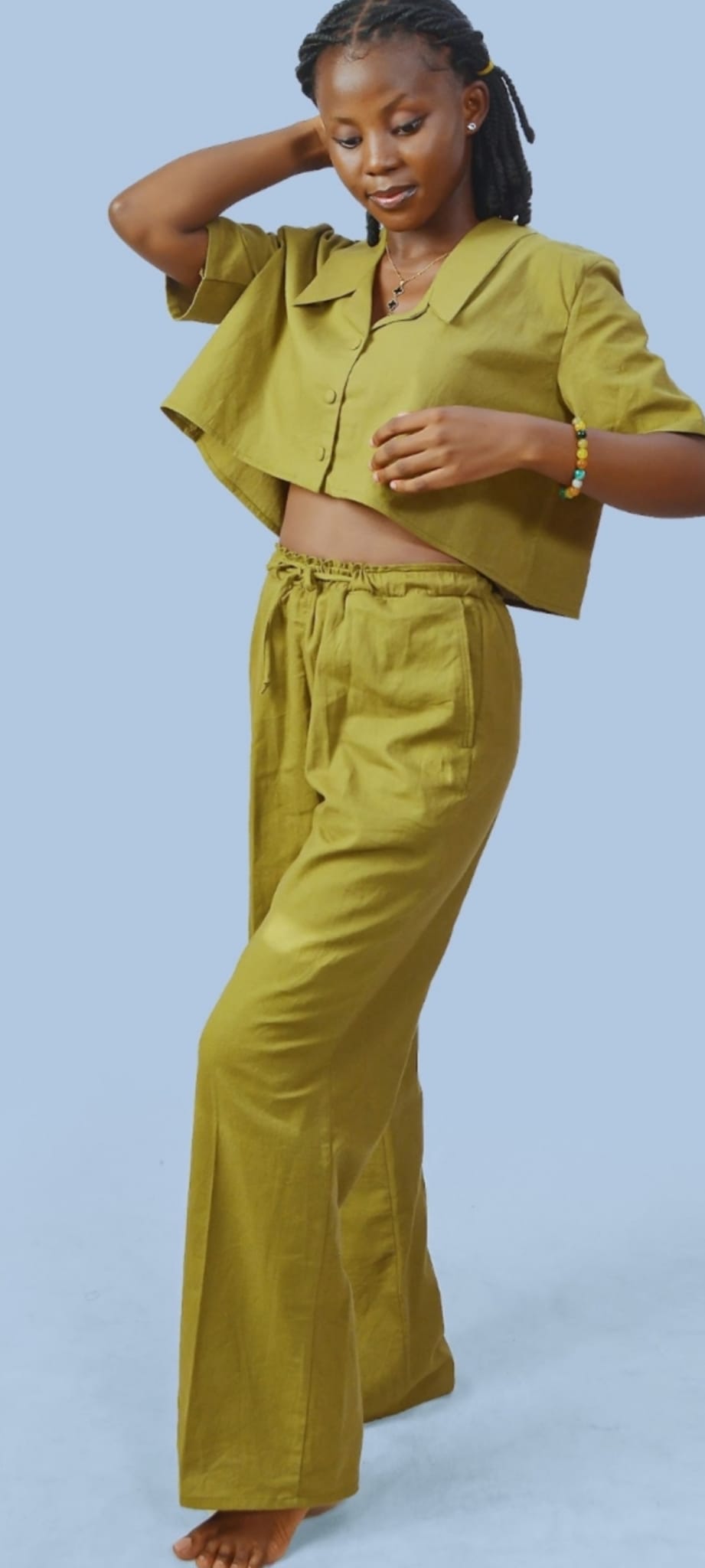 Women's Two Piece Linen Crop top and Palazzo