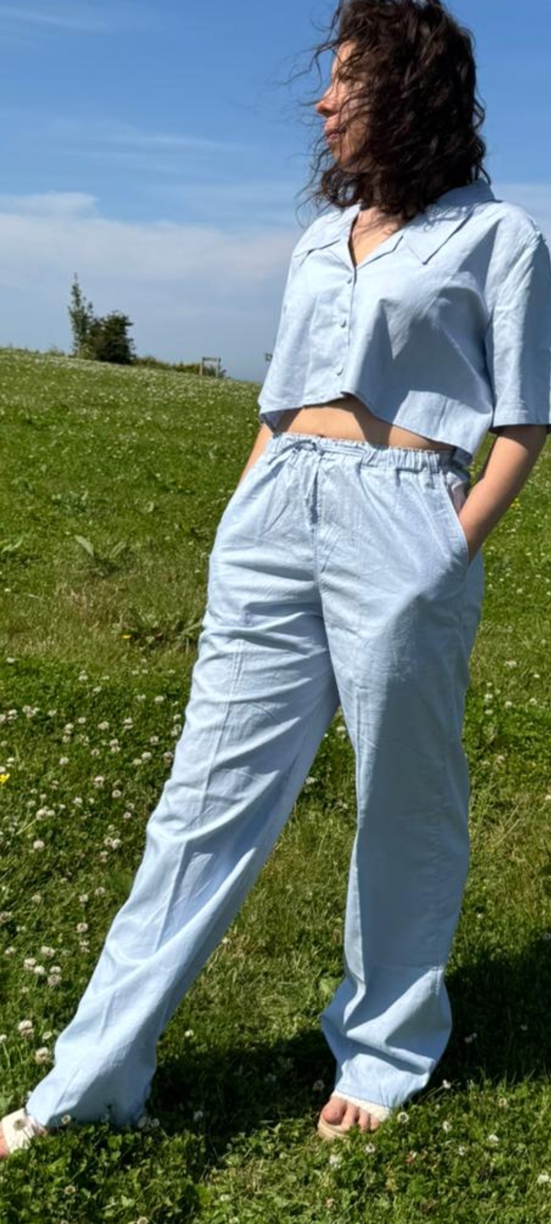 Women's Two Piece Linen Crop top and Palazzo