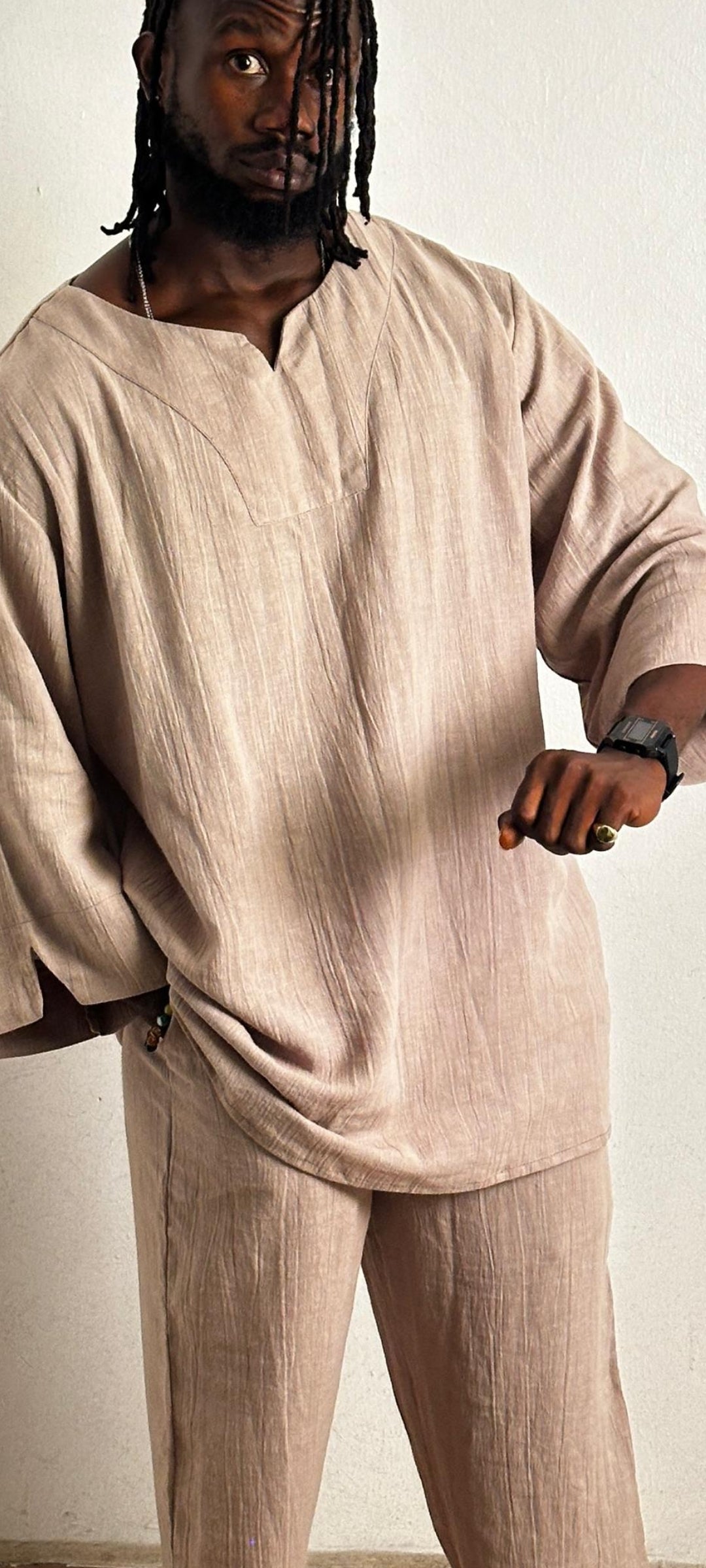Medieval Soul,Modern Comfort Mens Linen Trouser and Tunic Set,Linen Pants and Tunic Relaxed Fit,Spring Summer Autumn,Vacation, Gift for him