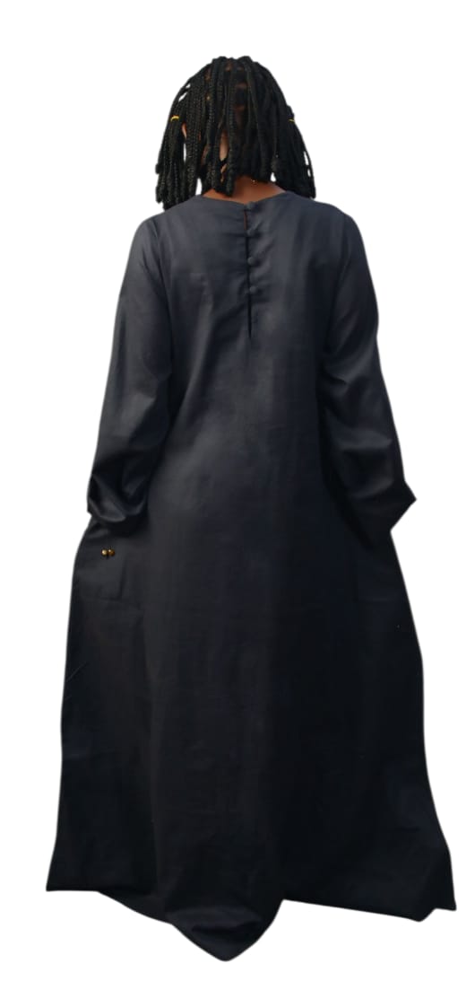 Elegant Casual High quality Linen Maxi Dress with Side loop laces and Pockets.
