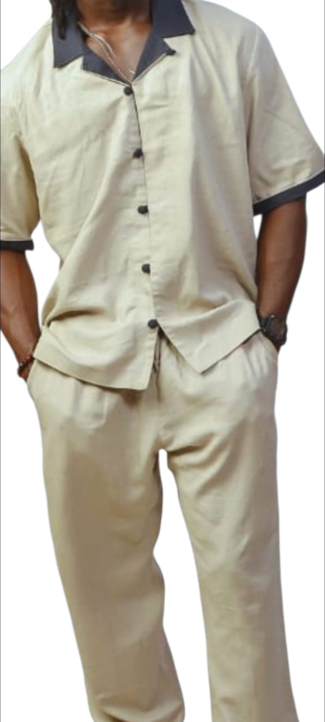 Elegant Refined Short Sleeved Men's Breathable Linen Tailored Shirt with classic button down front and tailored collared neck