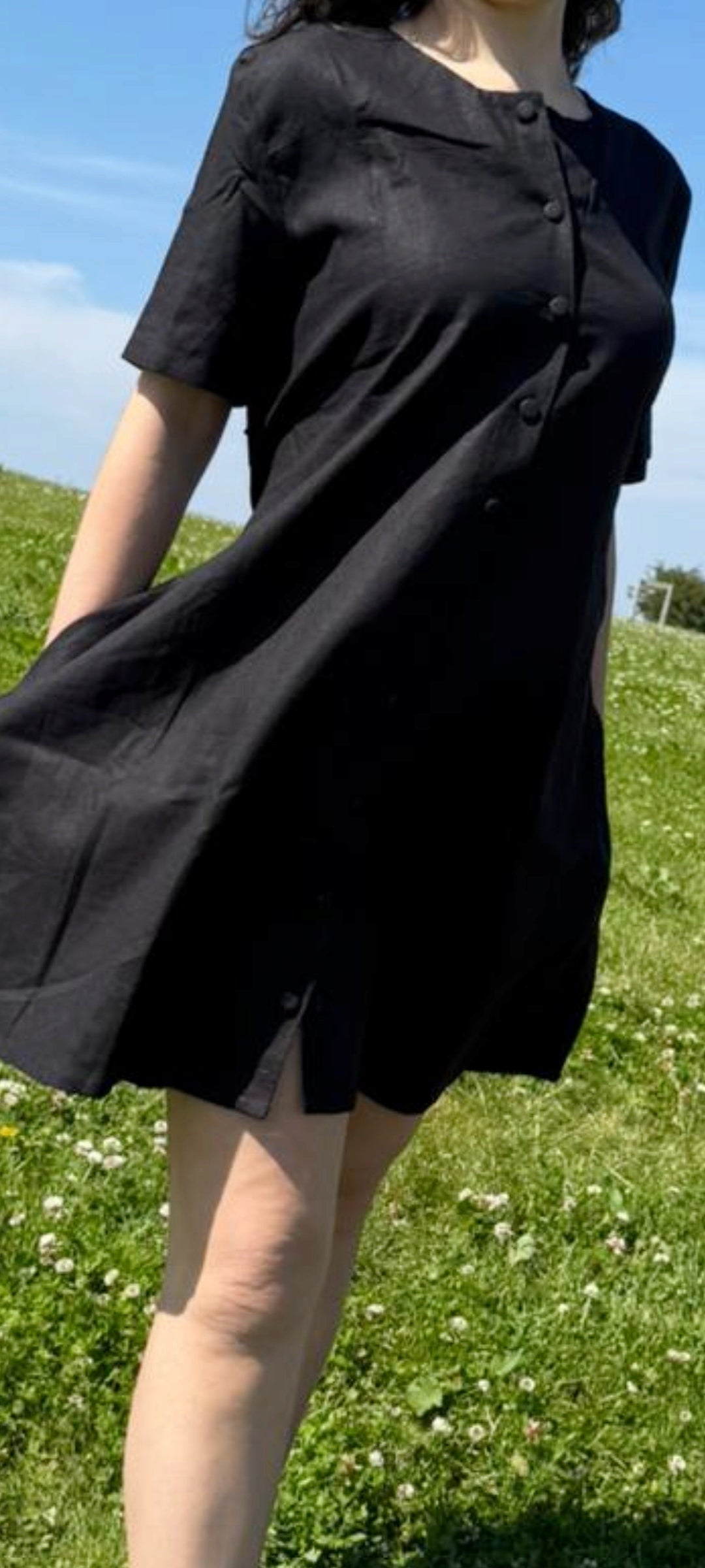 Elegant Linen Short Sleeved Knee length Shift Dress