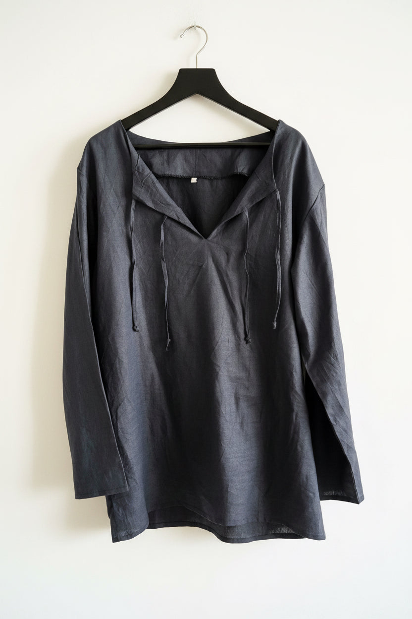 Medieval Men's Tunic , Loose fit, Deep Slit Tie Neckline Viking Renaissance Shirt