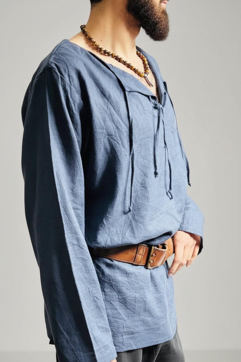 Medieval Men's Tunic , Loose fit, Deep Slit Tie Neckline Viking Renaissance Shirt