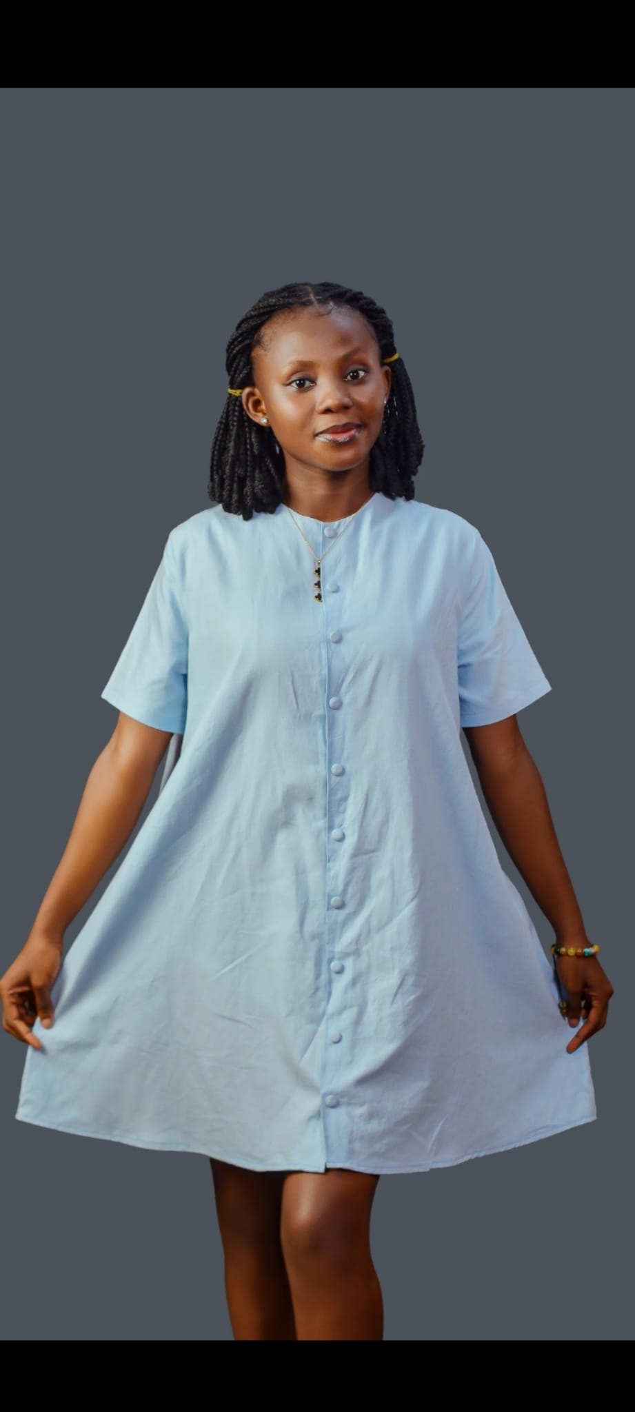Elegant Linen Short Sleeved Knee length Shift Dress