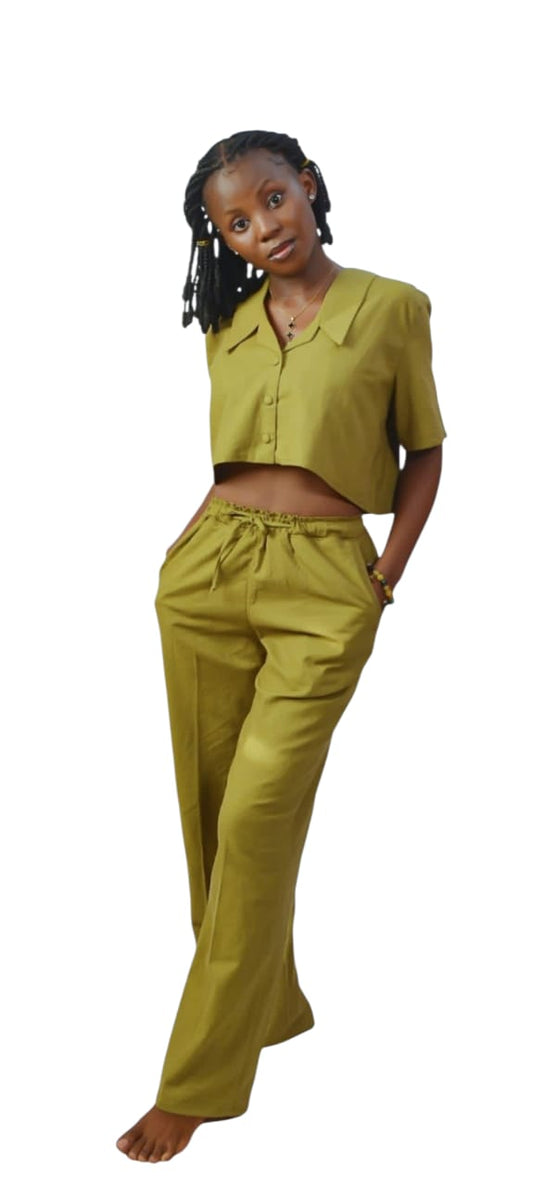 Women's Two Piece Linen Crop top and Palazzo