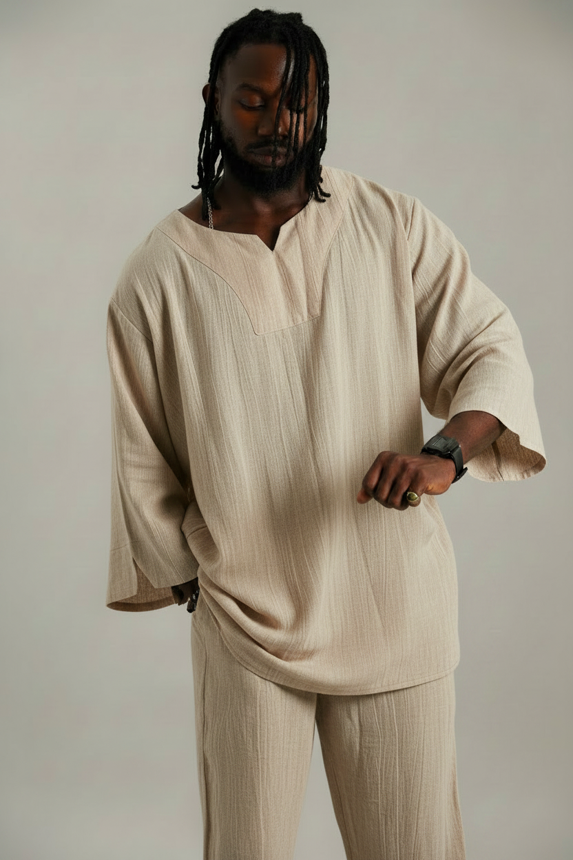 Medieval Soul,Modern Comfort Mens Linen Trouser and Tunic Set,Linen Pants and Tunic Relaxed Fit,Spring Summer Autumn,Vacation, Gift for him