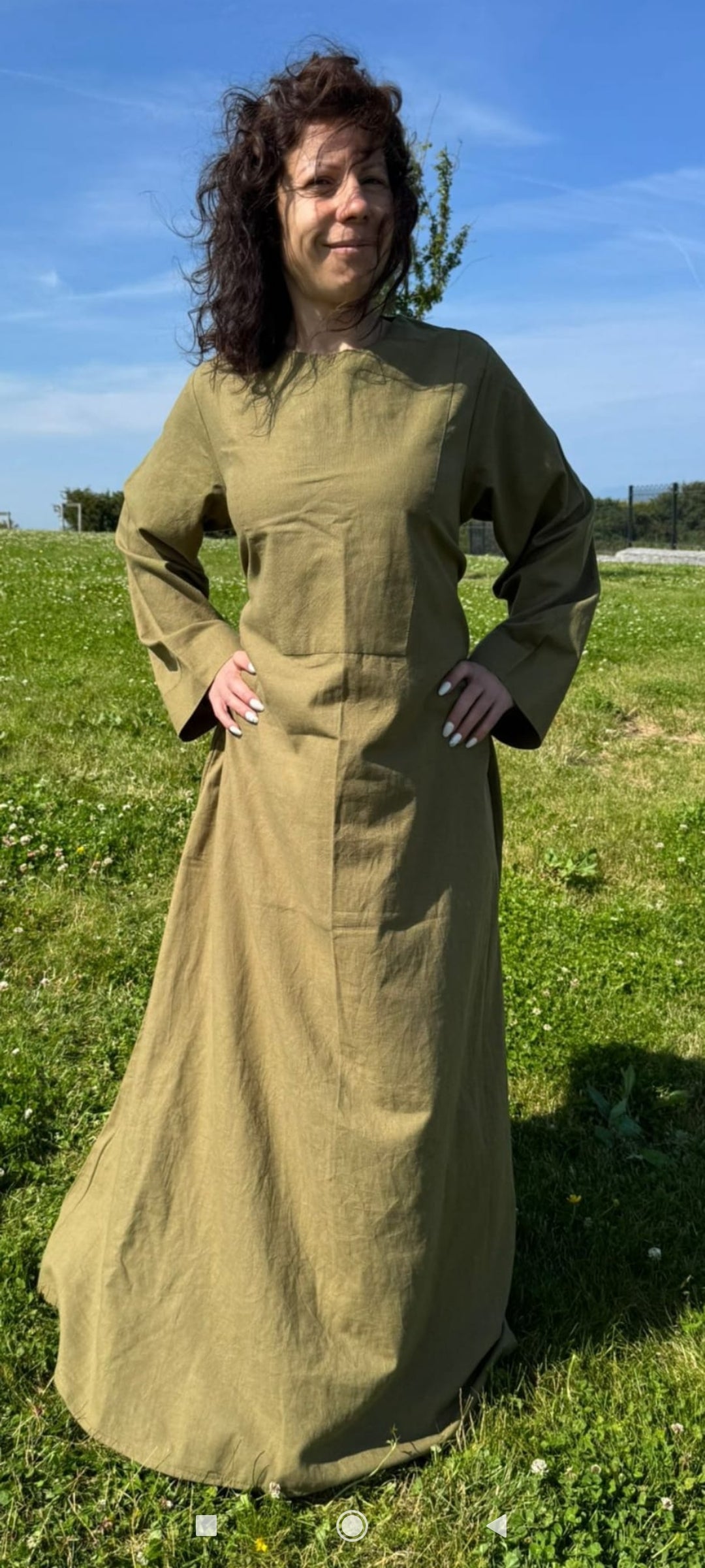 Elegant Casual High Quality Long Sleeve Linen Maxi Dress with Side Loop Laces and Pockets.