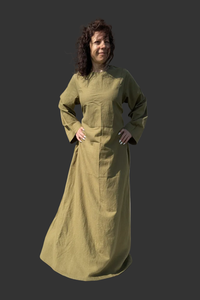 Elegant Casual High Quality Long Sleeve Linen Maxi Dress with Side Loop Laces and Pockets.