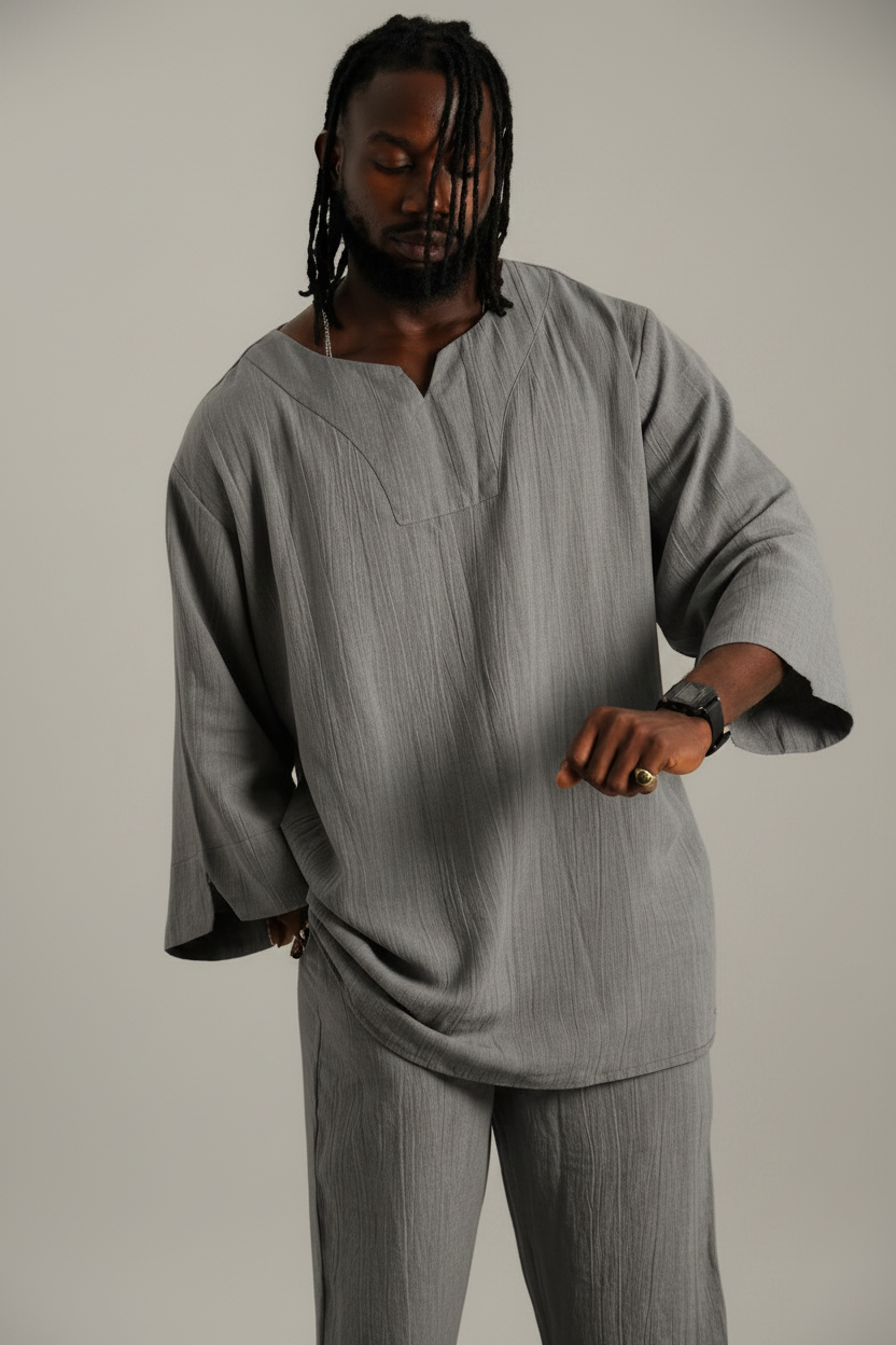 Medieval Soul,Modern Comfort Mens Linen Trouser and Tunic Set,Linen Pants and Tunic Relaxed Fit,Spring Summer Autumn,Vacation, Gift for him