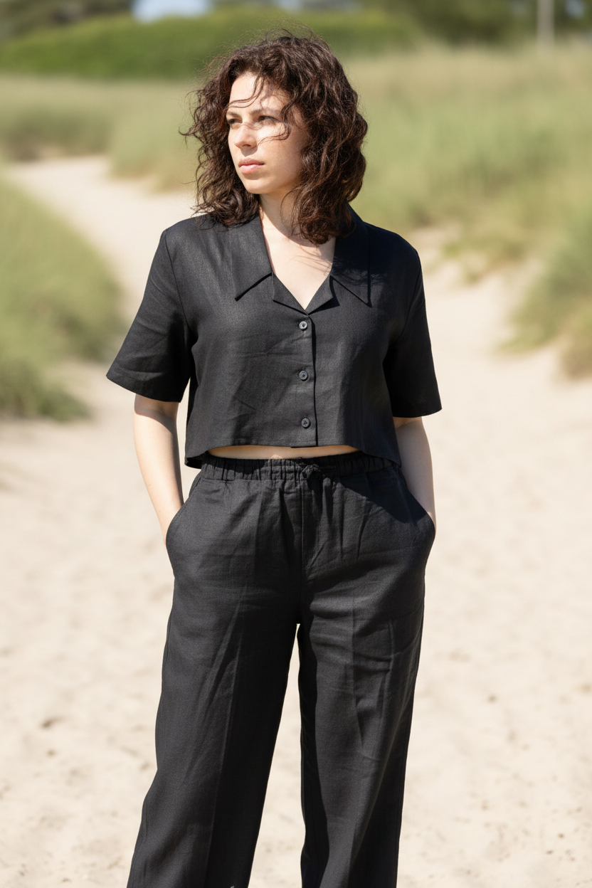 Women's Two Piece Linen Crop top and Palazzo