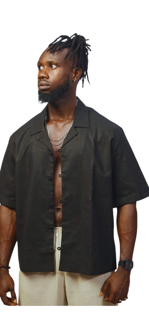 Elegant Refined Short Sleeved Men's Linen Tailored Shirt with classic button down front and tailored collared neck