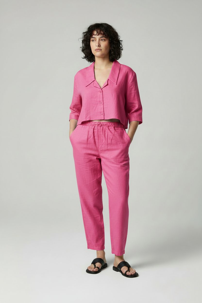 Women's Two Piece Linen Crop top and Palazzo