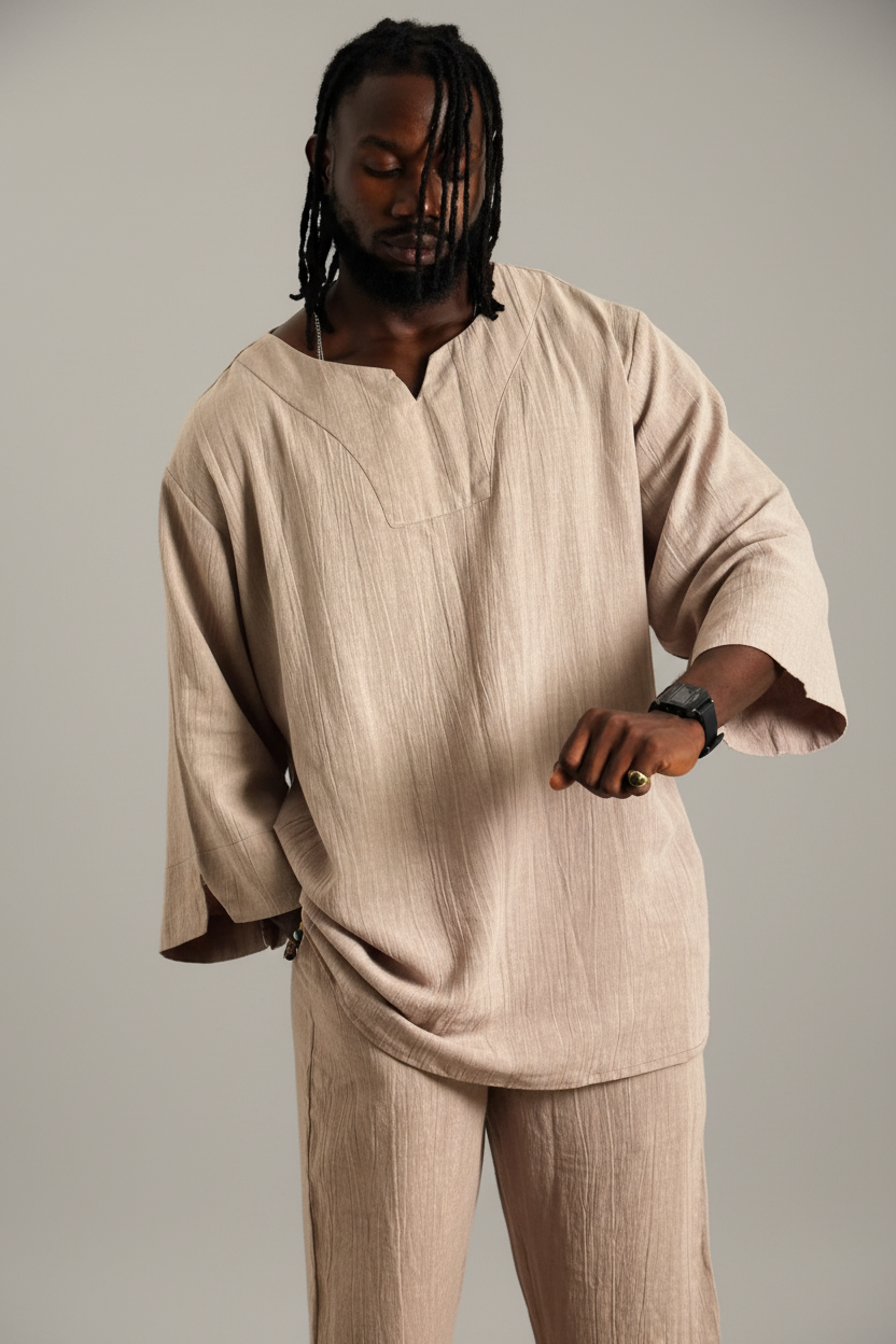Medieval Soul,Modern Comfort Mens Linen Trouser and Tunic Set,Linen Pants and Tunic Relaxed Fit,Spring Summer Autumn,Vacation, Gift for him