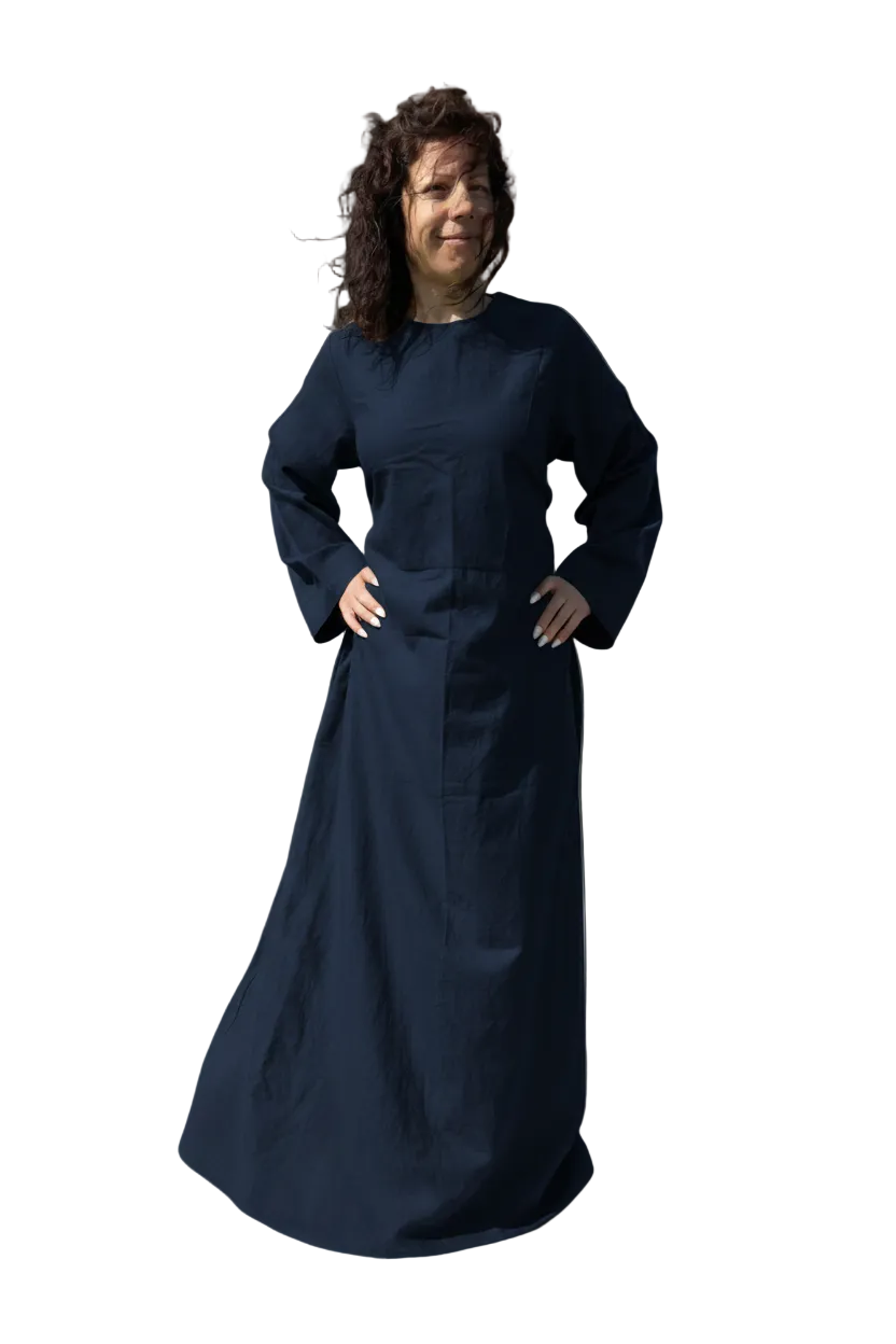 Elegant Casual High Quality Long Sleeve Linen Maxi Dress with Side Loop Laces and Pockets.