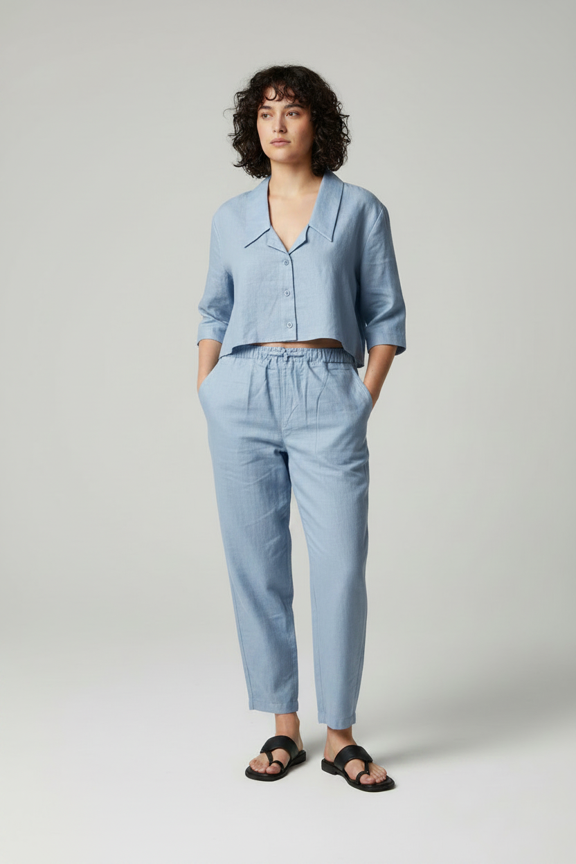 Women's Two Piece Linen Crop top and Palazzo