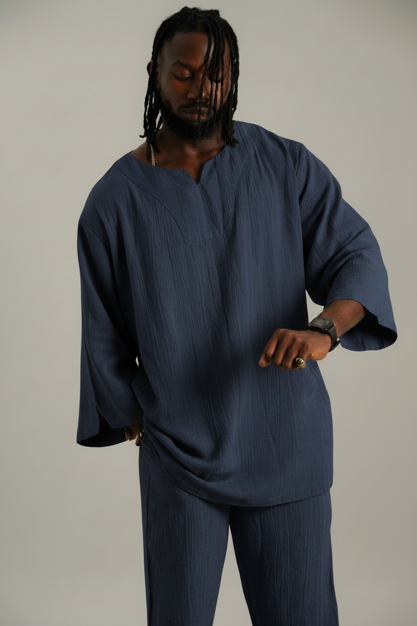 Medieval Soul,Modern Comfort Mens Linen Trouser and Tunic Set,Linen Pants and Tunic Relaxed Fit,Spring Summer Autumn,Vacation, Gift for him