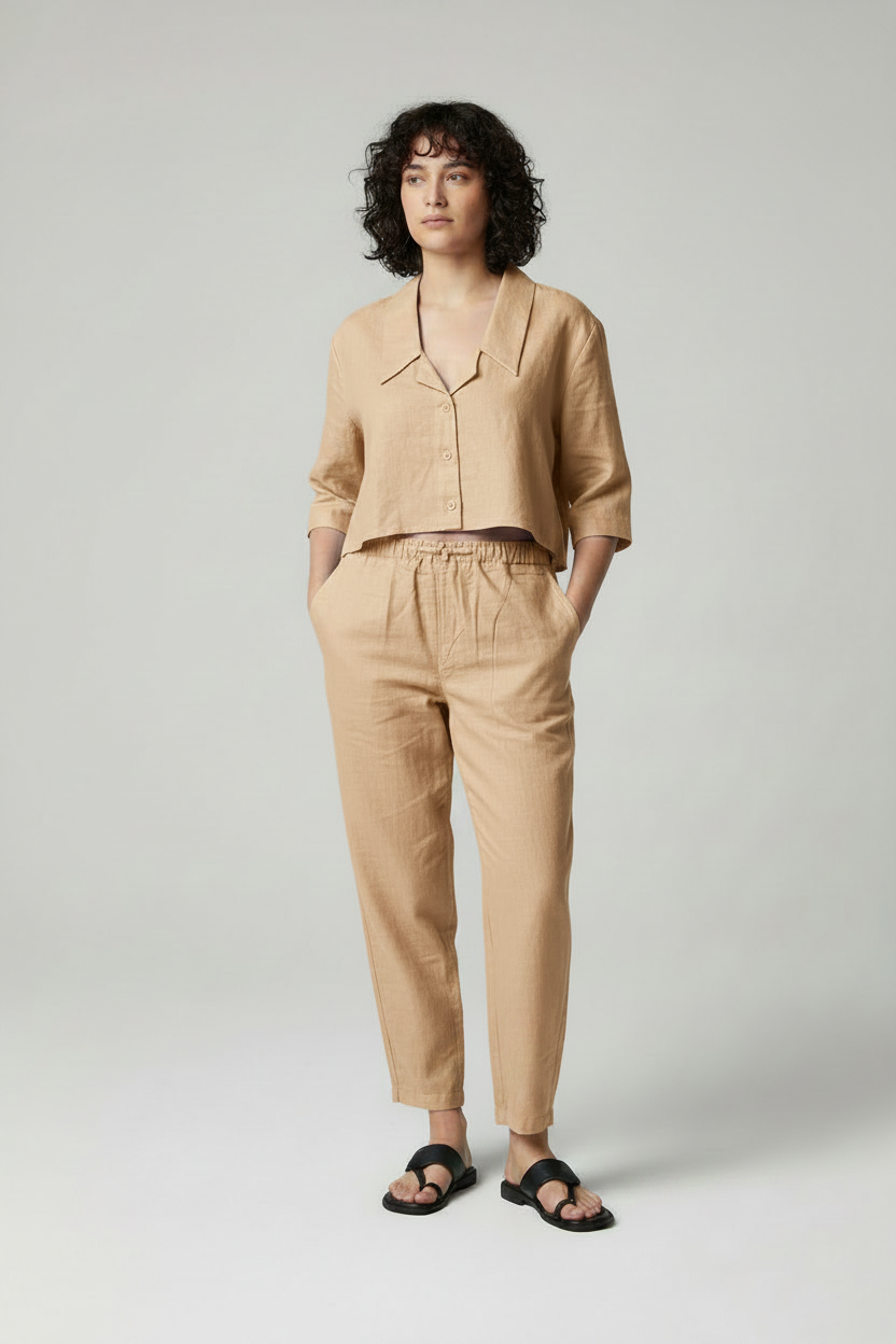 Women's Two Piece Linen Crop top and Palazzo