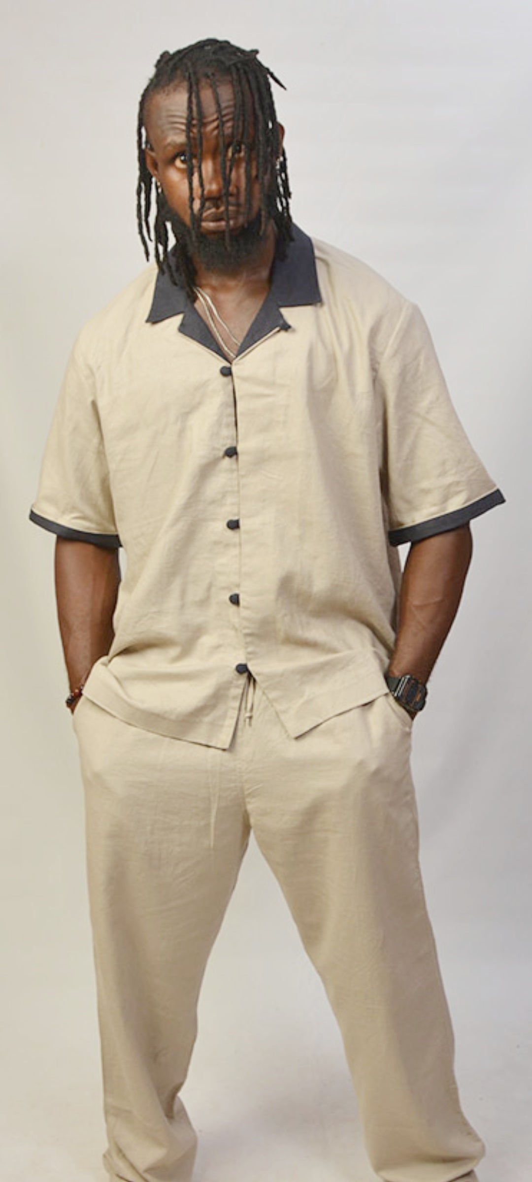 Elegant Refined Short Sleeved Men's Breathable Linen Tailored Shirt with classic button down front and tailored collared neck