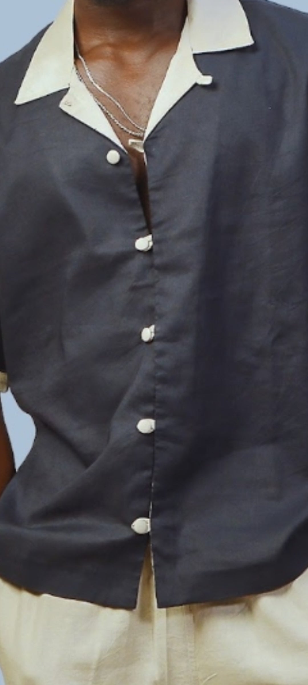 Elegant Short Sleeved Men's Tailored Breathable Linen Shirt with classic button down front and tailored collared neck