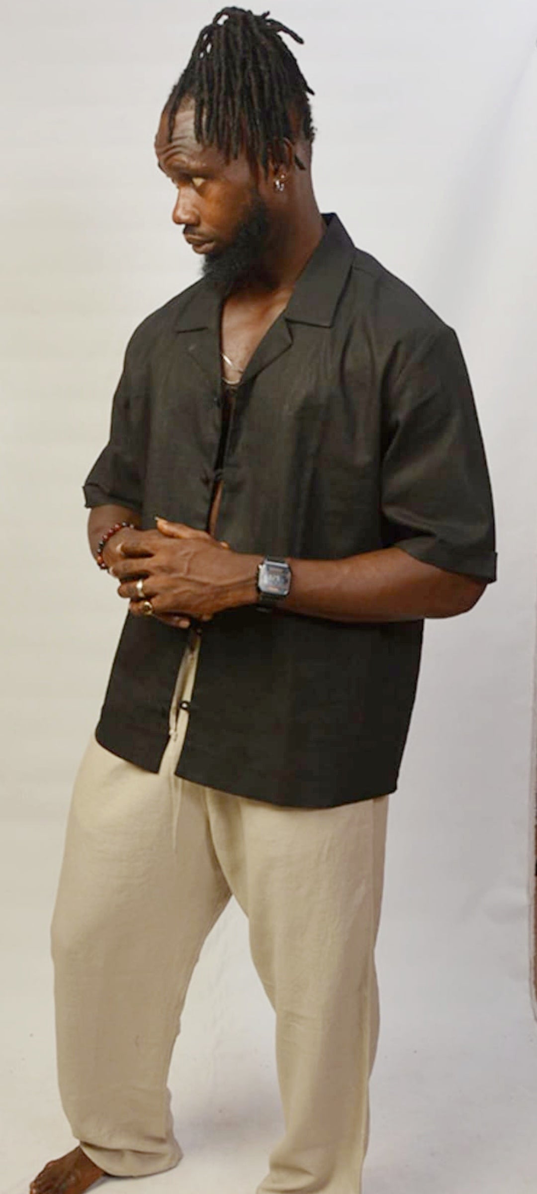 Elegant Refined Short Sleeved Men's Linen Tailored Shirt with classic button down front and tailored collared neck