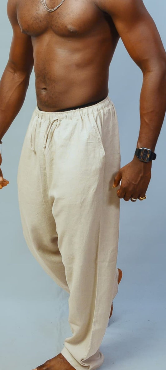 Men's Breathable Linen Loose Fitting Casual Trousers with Drawstring and Pockets. Comfort meets Effortless Style.