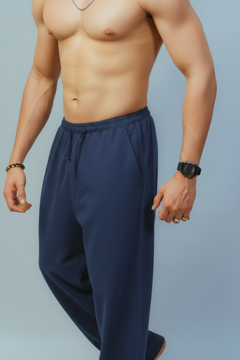 Men's Breathable Linen Loose Fitting Casual Trousers with Drawstring and Pockets. Comfort meets Effortless Style.