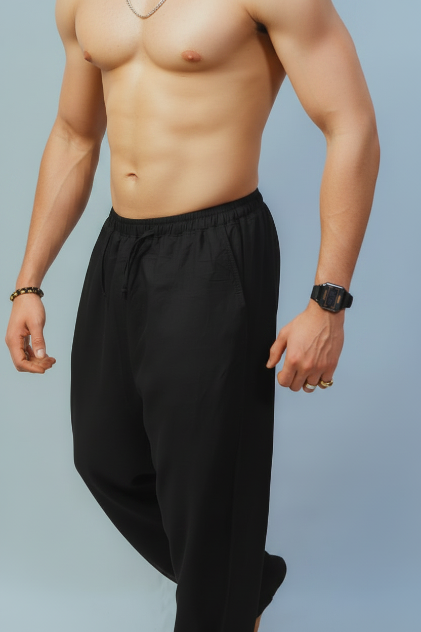 Men's Breathable Linen Loose Fitting Casual Trousers with Drawstring and Pockets. Comfort meets Effortless Style.